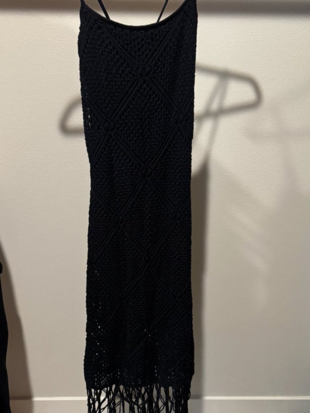 Abercrombie & Fitch Black Crochet Fringe Slip Dress - Large